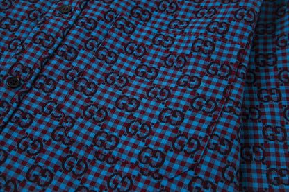 260813 New high-quality fine-check long-sleeved collar shirt