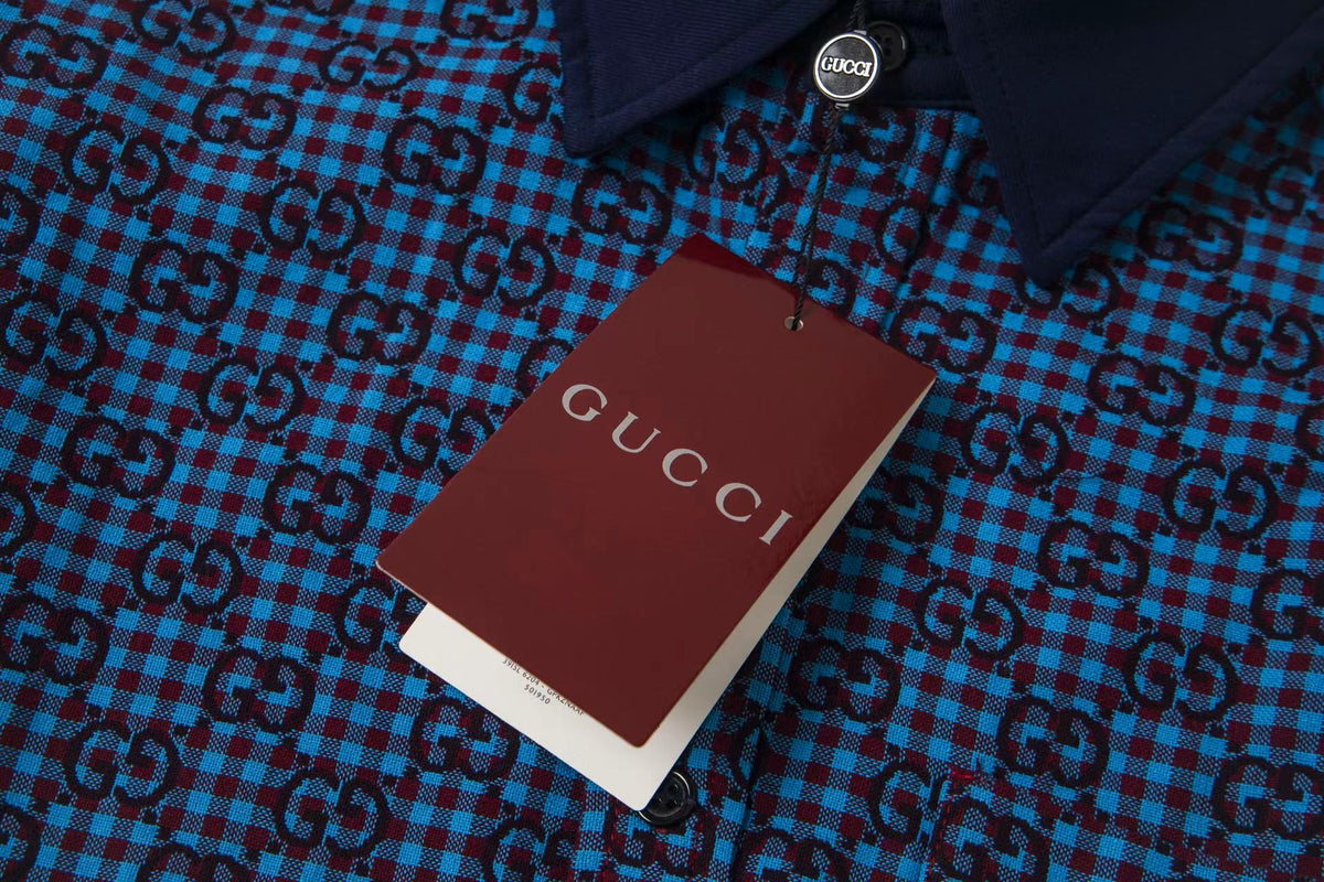 260813 New high-quality fine-check long-sleeved collar shirt