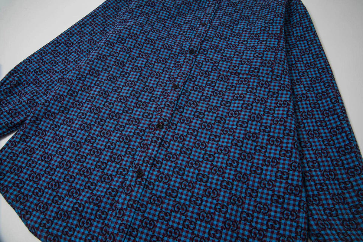 260813 New high-quality fine-check long-sleeved collar shirt