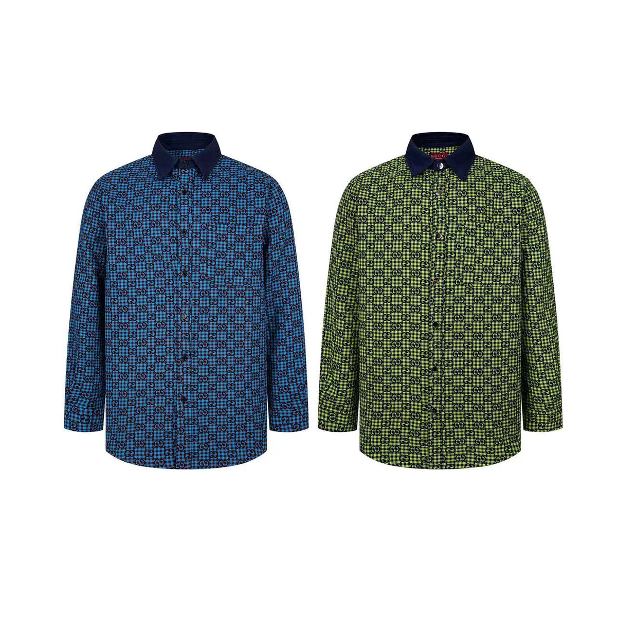260813 New high-quality fine-check long-sleeved collar shirt