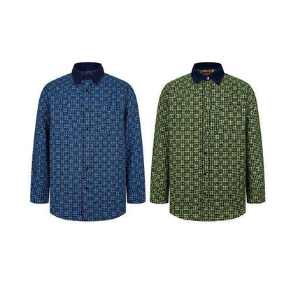 260813 New high-quality fine-check long-sleeved collar shirt