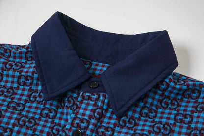 260813 New high-quality fine-check long-sleeved collar shirt