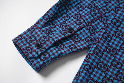 260813 New high-quality fine-check long-sleeved collar shirt