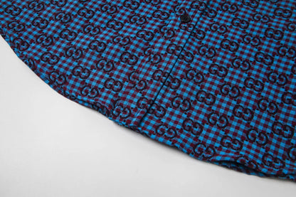 260813 New high-quality fine-check long-sleeved collar shirt