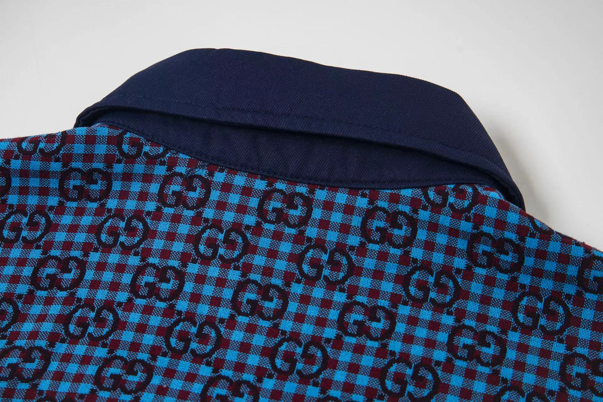 260813 New high-quality fine-check long-sleeved collar shirt