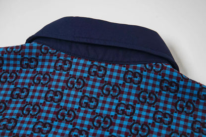 260813 New high-quality fine-check long-sleeved collar shirt