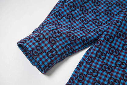 260813 New high-quality fine-check long-sleeved collar shirt