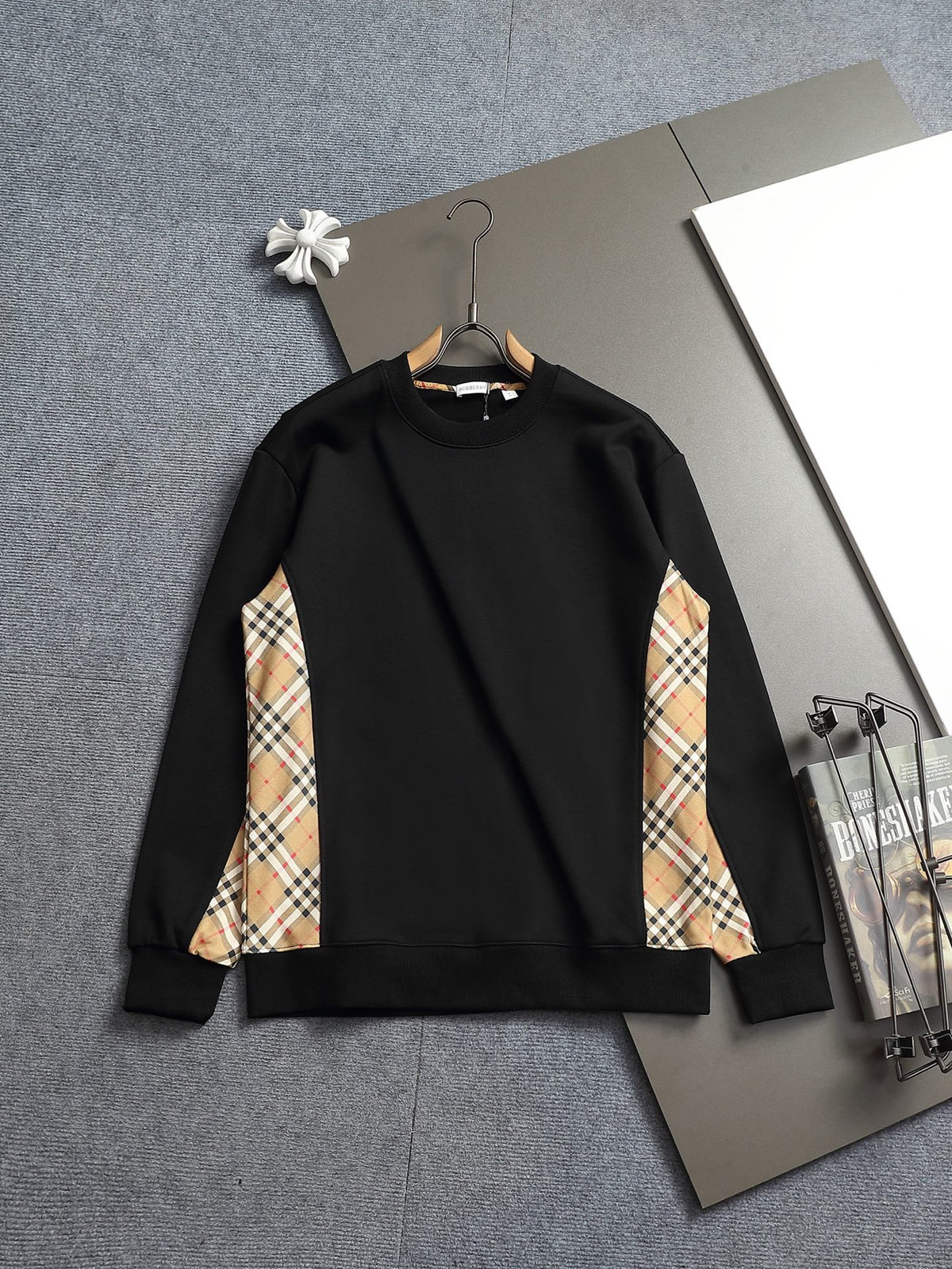 260813 New high-quality classic check-patterned blended fabric round-neck hoodie
