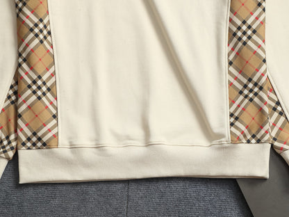 260813 New high-quality classic check-patterned blended fabric round-neck hoodie