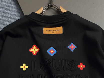 260813 New high-quality raised and recessed embroidery round-neck pullover shirt