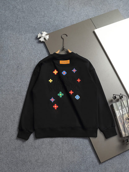 260813 New high-quality raised and recessed embroidery round-neck pullover shirt