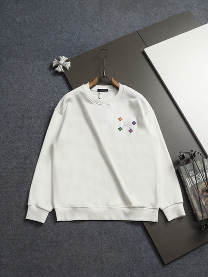 260813 New high-quality raised and recessed embroidery round-neck pullover shirt