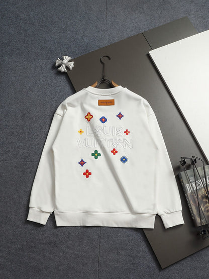 260813 New high-quality raised and recessed embroidery round-neck pullover shirt
