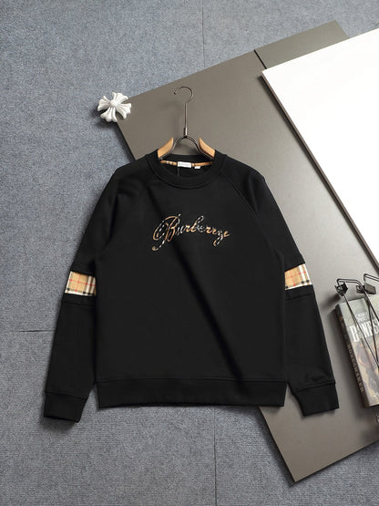 260813 New high-quality classic sleeve patchwork checkered crewneck hoodie