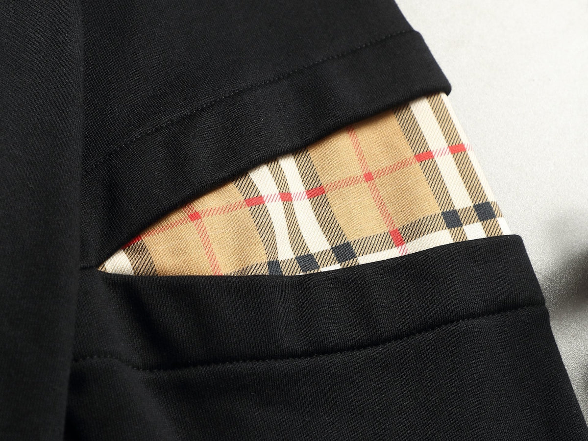 260813 New high-quality classic sleeve patchwork checkered crewneck hoodie