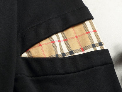 260813 New high-quality classic sleeve patchwork checkered crewneck hoodie