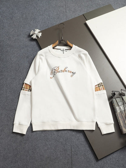 260813 New high-quality classic sleeve patchwork checkered crewneck hoodie