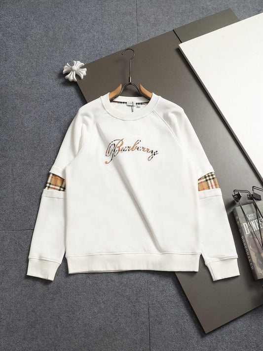260813 New high-quality classic sleeve patchwork checkered crewneck hoodie