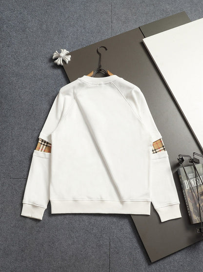 260813 New high-quality classic sleeve patchwork checkered crewneck hoodie