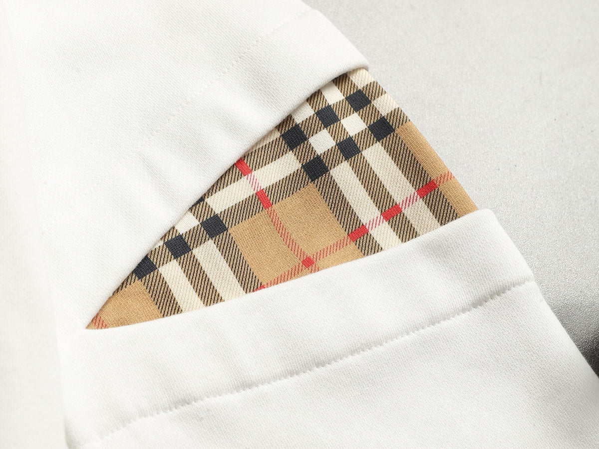 260813 New high-quality classic sleeve patchwork checkered crewneck hoodie