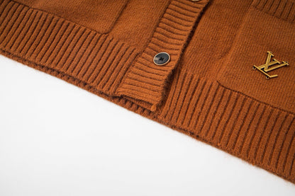 260820 New high-quality brown retro logo knitted cardigan