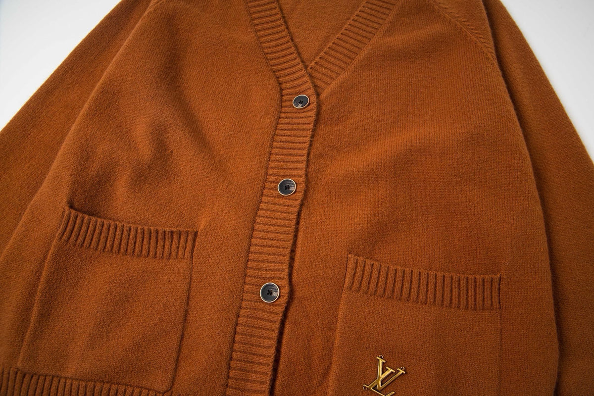 260820 New high-quality brown retro logo knitted cardigan