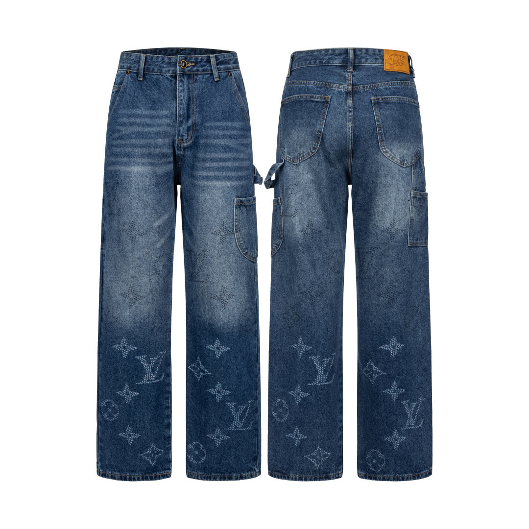 260820 New high-quality gradient embroidery men's and women's matching jeans
