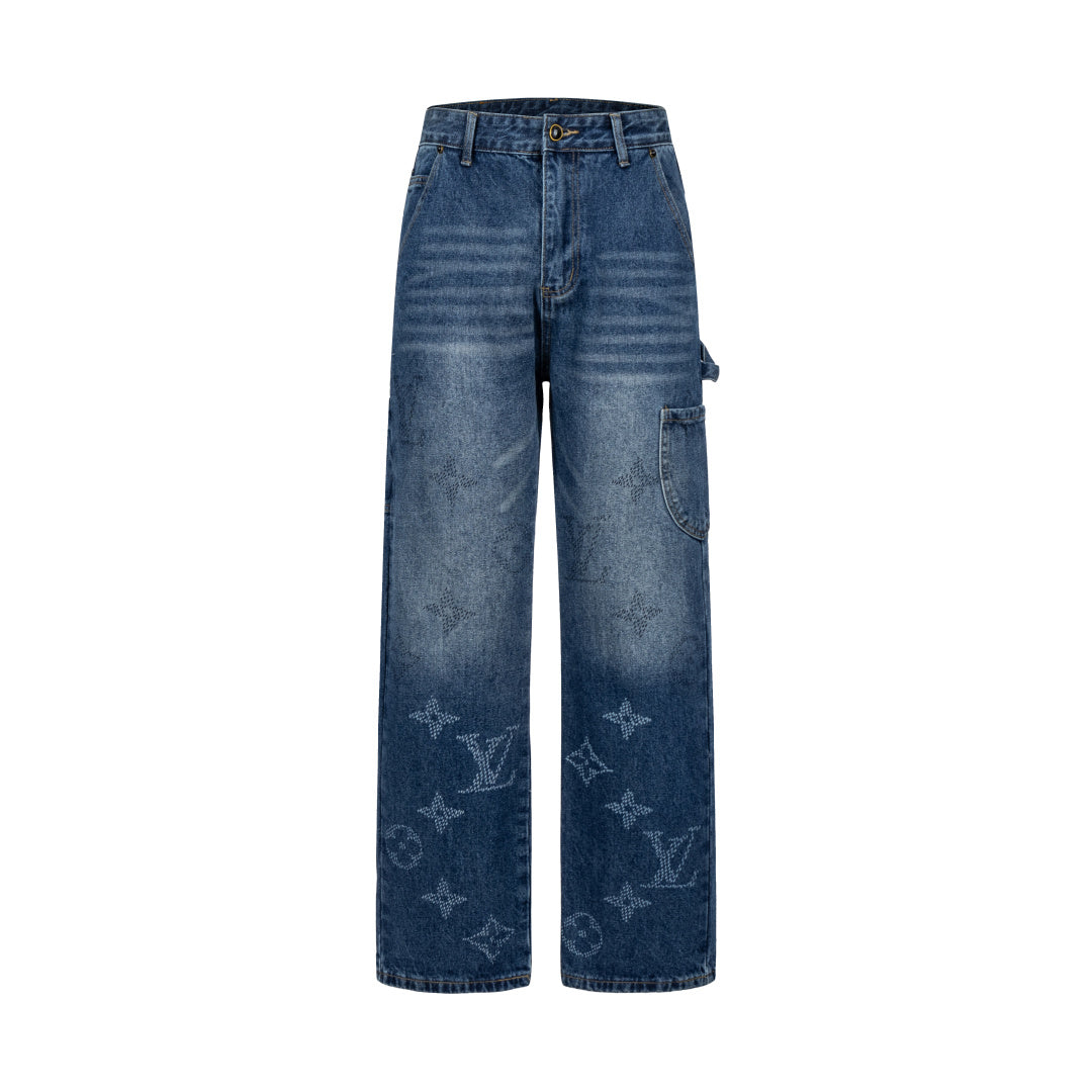 260820 New high-quality gradient embroidery men's and women's matching jeans