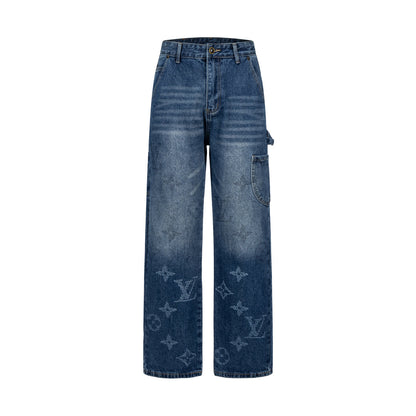 260820 New high-quality gradient embroidery men's and women's matching jeans