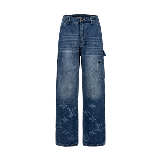 260820 New high-quality gradient embroidery men's and women's matching jeans