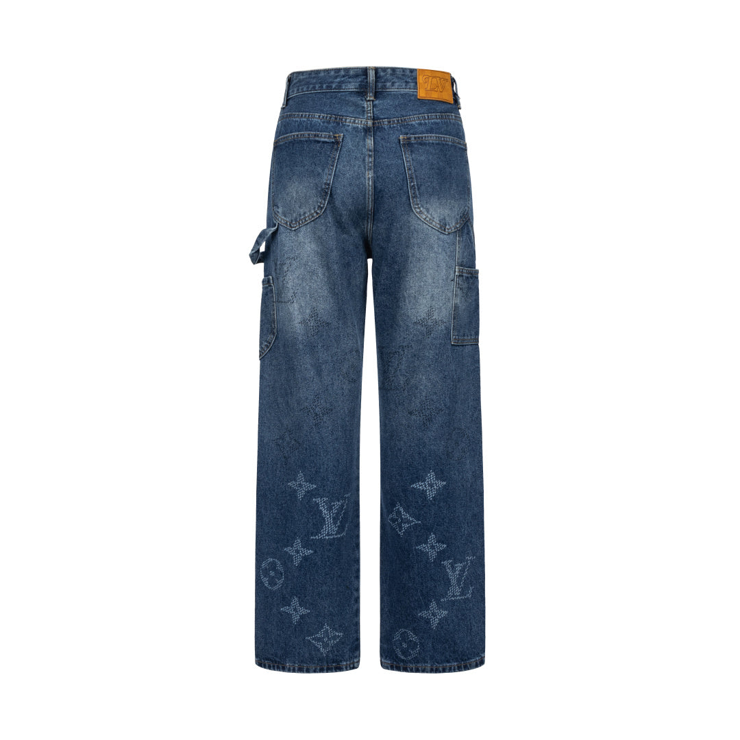 260820 New high-quality gradient embroidery men's and women's matching jeans