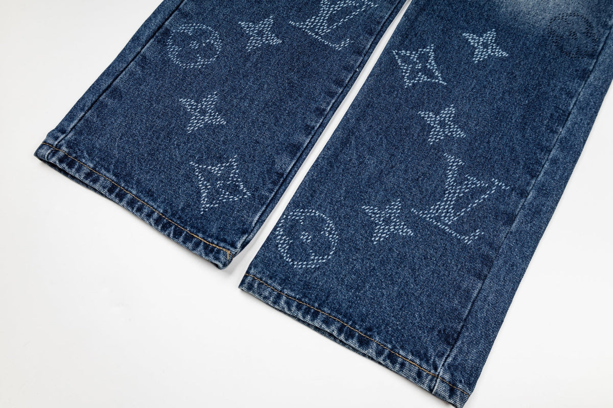 260820 New high-quality gradient embroidery men's and women's matching jeans