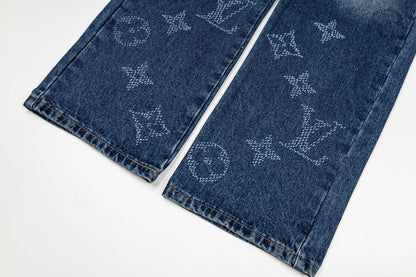 260820 New high-quality gradient embroidery men's and women's matching jeans