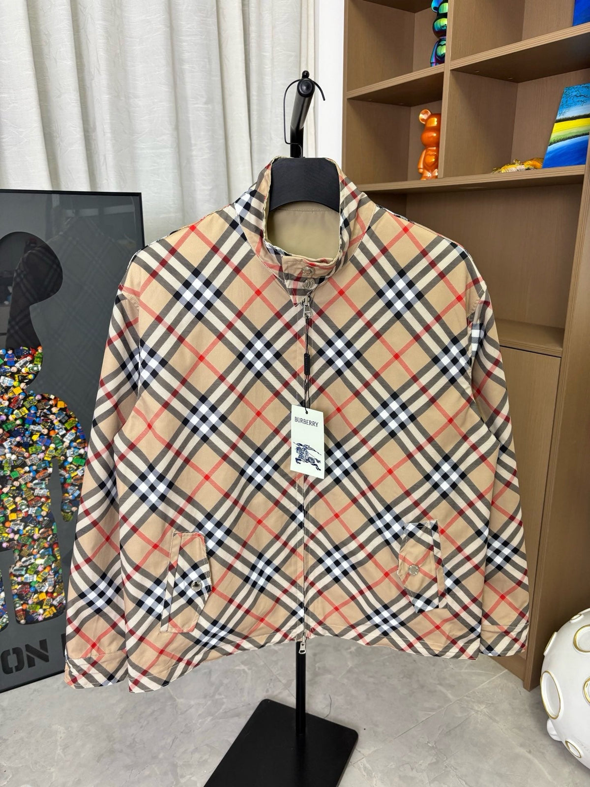 260826 New high-quality classic check double-sided wearable crew-neck waterproof jacket