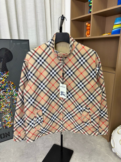260826 New high-quality classic check double-sided wearable crew-neck waterproof jacket