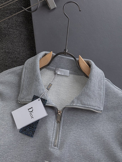 260826 New high-quality embroidered V-neck zipper hoodie