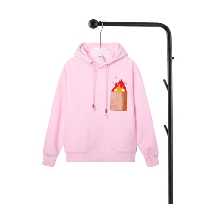260826 New high-quality flame embroidery logo leather pouch hooded hoodie