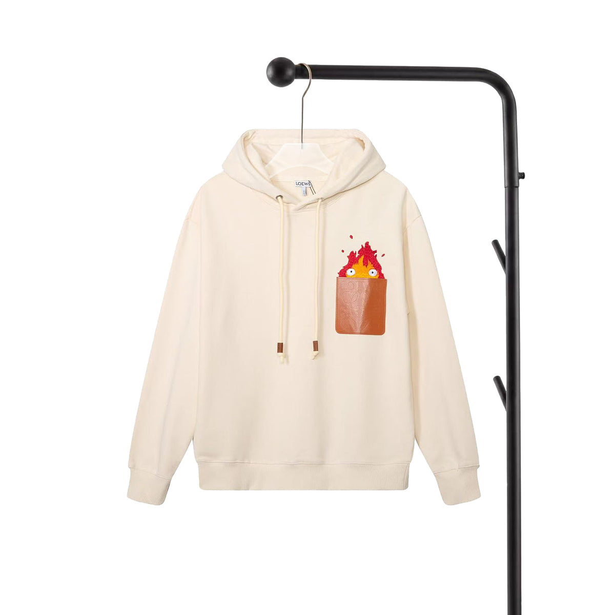 260826 New high-quality flame embroidery logo leather pouch hooded hoodie