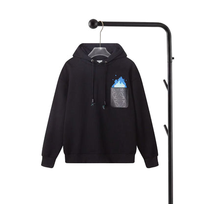 260826 New high-quality flame embroidery logo leather pouch hooded hoodie