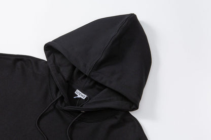 260826 New high-quality flame embroidery logo leather pouch hooded hoodie