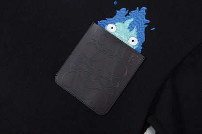 260826 New high-quality flame embroidery logo leather pouch hooded hoodie