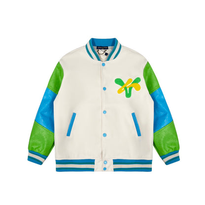 260826 New high-quality embroidered multi-color leather sleeve baseball jacket