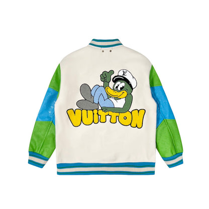 260826 New high-quality embroidered multi-color leather sleeve baseball jacket