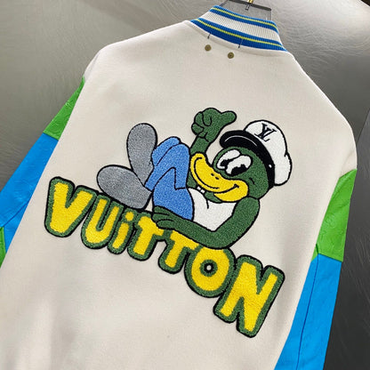 260826 New high-quality embroidered multi-color leather sleeve baseball jacket