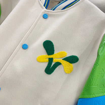 260826 New high-quality embroidered multi-color leather sleeve baseball jacket