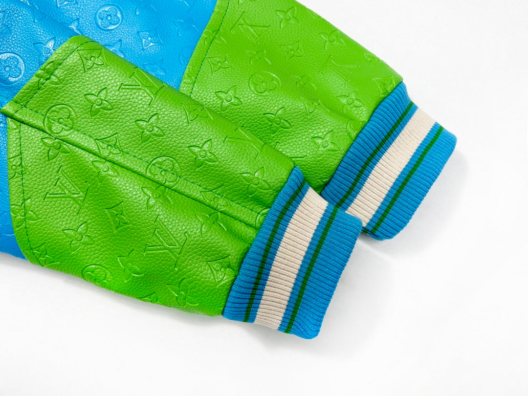 260826 New high-quality embroidered multi-color leather sleeve baseball jacket