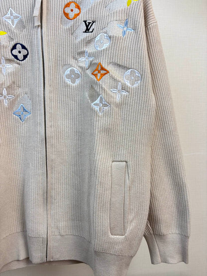 260826 New high-quality multi-color needle-punched embroidered knitted wool zipper cardigan