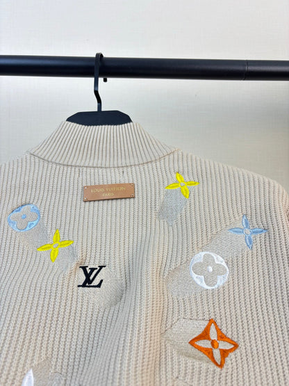 260826 New high-quality multi-color needle-punched embroidered knitted wool zipper cardigan