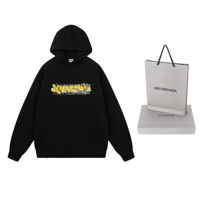 260826 New high-quality disordered letter tape hoodie shirt