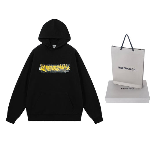 260826 New high-quality disordered letter tape hoodie shirt